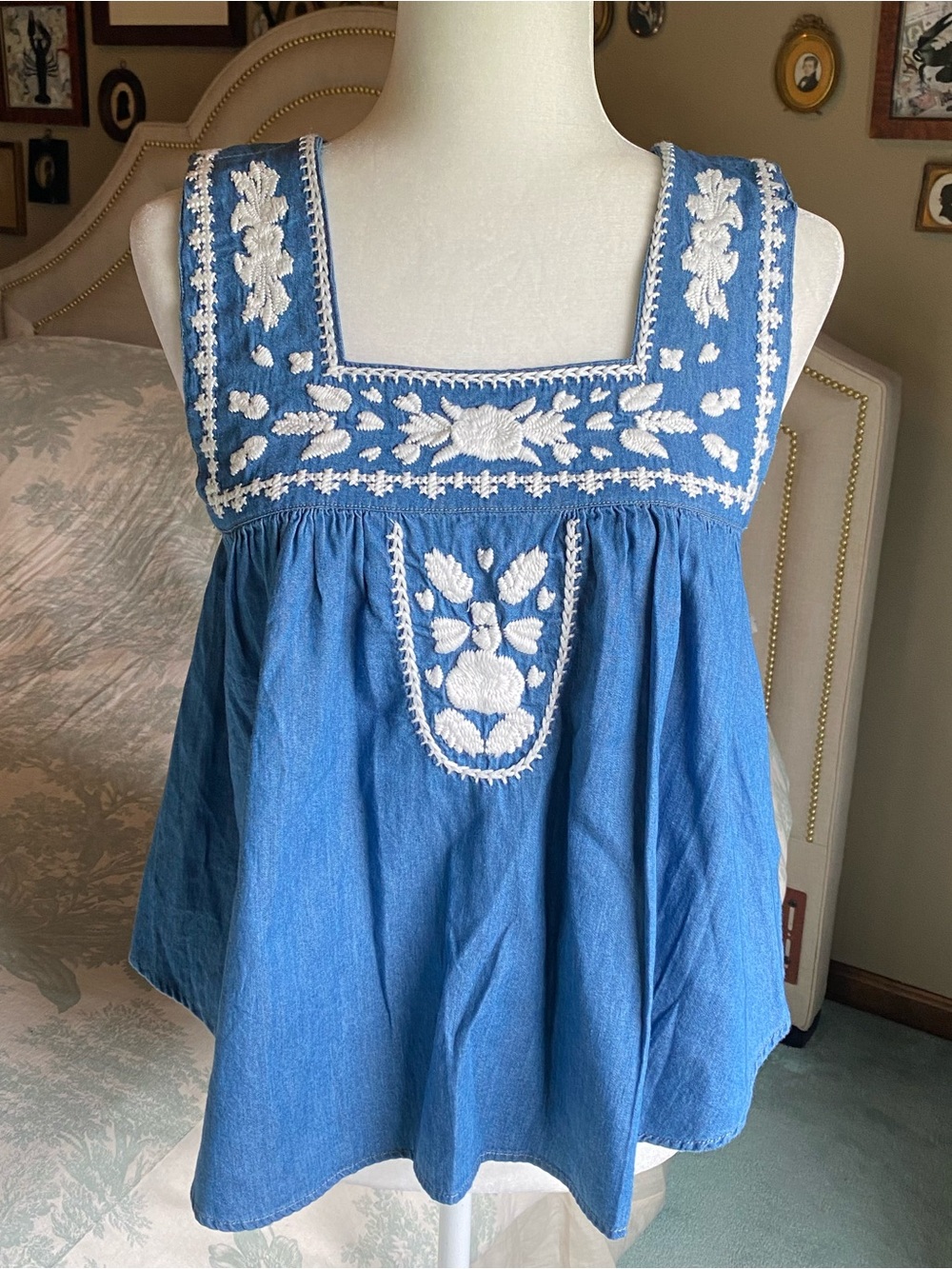 Lovers + Friends Embroidered Chambray Boho Top